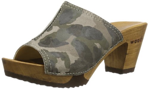 Woody Damen Elly Pantoletten, Mehrfarbig (Camouflage Green) von Woody