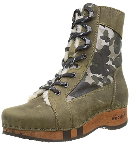 Woody Damen Heike Stiefelette, Fettleder Olivia-Leder Bedruckt Camouflage, 40 EU von Woody