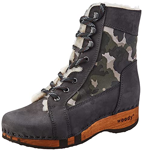 Woody Damen Heike Stiefelette, geöltes Leder Grigio-Leder Bedruckt Camouflage, 37 EU von Woody