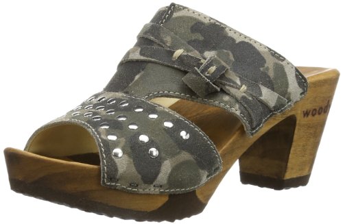 Woody Damen Silvia Pantoletten, Mehrfarbig (Camouflage Green) von Woody