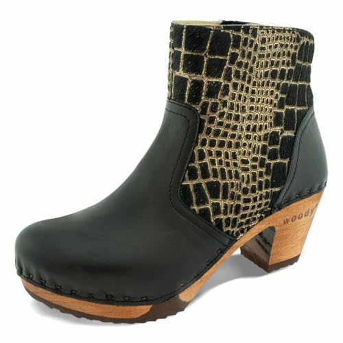 woody Damen Tanja Clog Stiefelette, Schwarz-Cocco Gold, 40 EU von woody