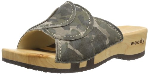 Woody Damen Vanessa Pantoletten, Mehrfarbig (Camouflage Green) von Woody