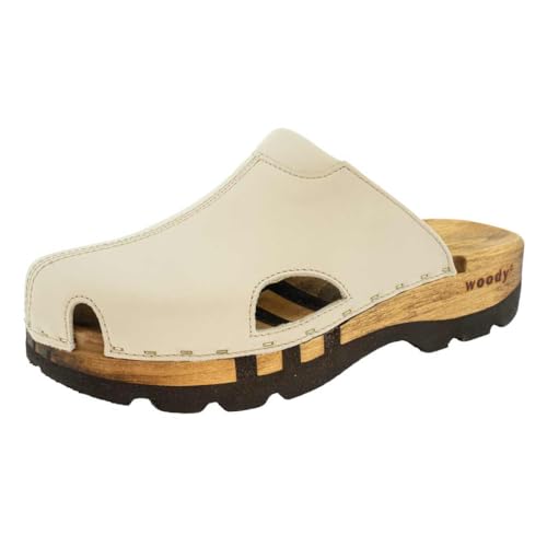 Woody Unisex Lissabon Holzschuh, Creme, 38 EU von Woody