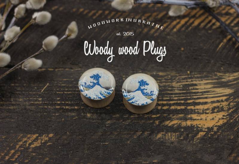 Die Große Welle Vor Kanagawa Ohrstöpsel - Kanagawa-Welle Japan Plugs 10mm 00G 12mm 14mm 16mm 18mm 20mm 22mm 23mm 24mm 25mm 1Inch von WoodyWoodPlugs