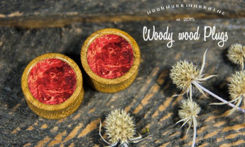 Movingui Holzplugs Mit Eingelegtem Rotahorn, Kombinierte Gelbe Ohrstöpsel Blau Stabilisiertem Holz, 00 G Bis 2 Zoll | 10 Mm 50 von WoodyWoodPlugs