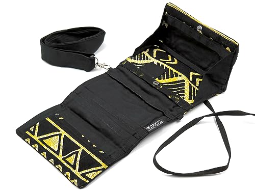 Woodzl Rolling Bag - Stoff Tabaktasche für Cannaisseure - Verstecktes Extrafach für 420 Utensilien - Schwarz & Muster - Filterfach - Handmade (Schwarz - Muster Gelb) von Woodzl