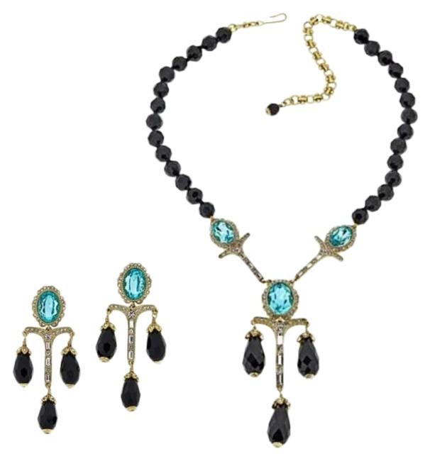 Signiert Heidi Daus Regal Elegance Perlen Kristall Tropfen Halskette & Ohrring | Pierced Set Aqua Farbe von WoohooDesignerFinds