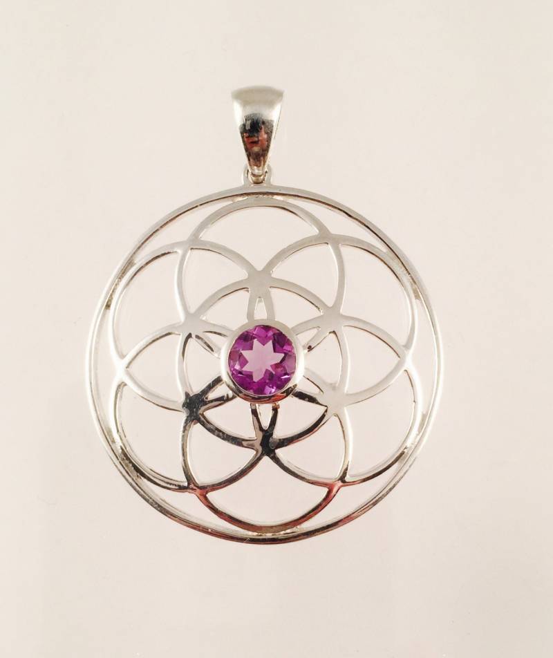 Heilige Geometrie, Sterling Silber Samen Des Lebens Anhänger Mit Amethyst-Zentrum Stein - Mittlerer Größe Heilige Geometrie, Sterling Silber Samen Des Lebens Anhänger Mit Amethyst-Zentrum Stein - Mittlerer Größe von WookNook13