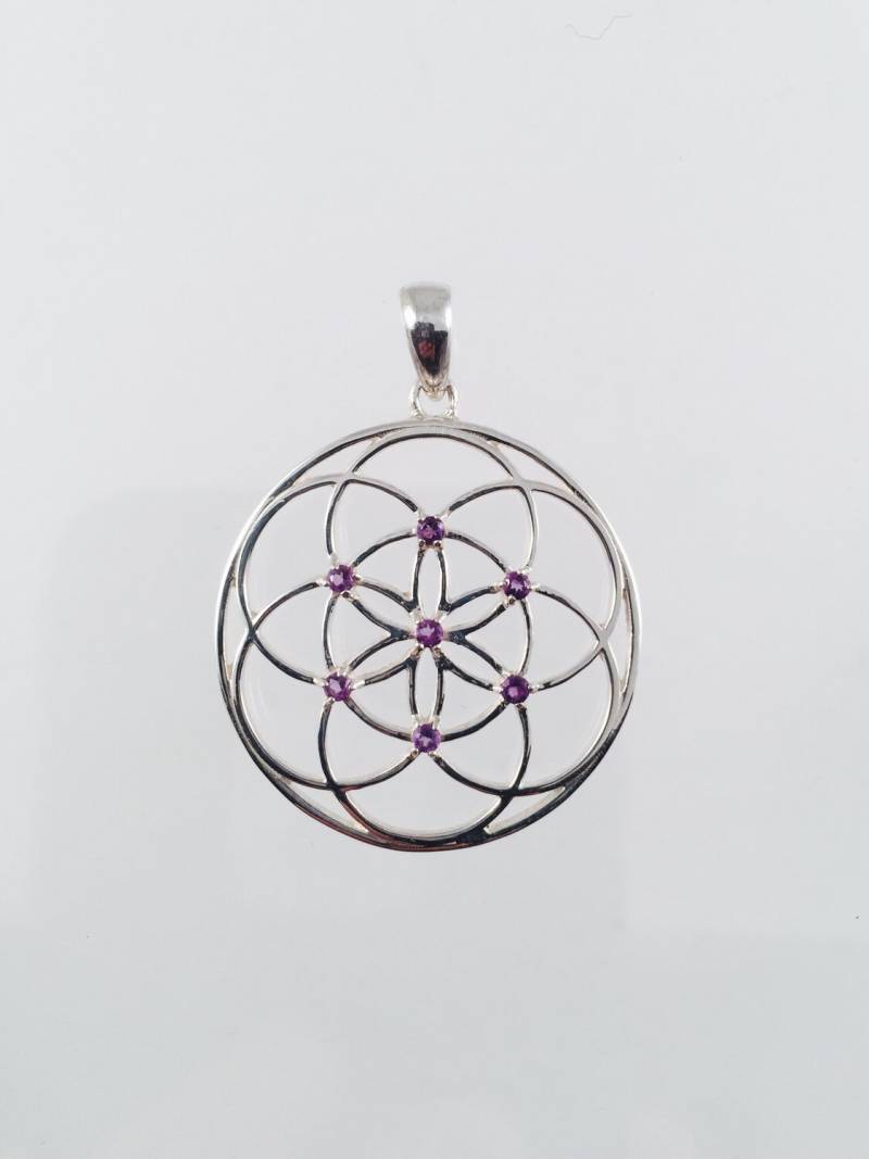 Heilige Geometrie, Sterling Silber Samen Des Lebens Anhänger Mit Amethysten von WookNook13