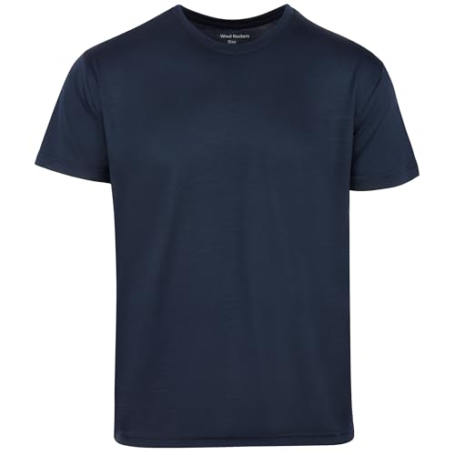 Wool Rockers Merino T-Shirt für Herren, mit Rundhalsausschnitt, atmungsaktiv und geruchsabweisend, Made in EU (M, dunkelblau) von Wool Rockers