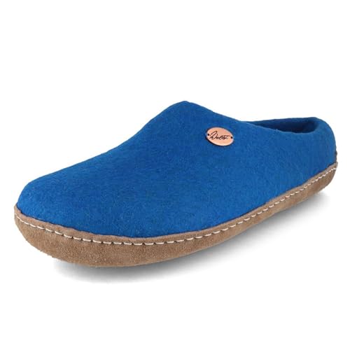 Footprint Barfuß-Hausschuhe unisex Filz-Pantoffeln mit Ledersohle, nachhaltig aus 100% Wolle, blau Gr. 45 von WoolFit