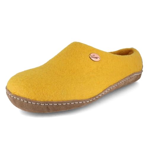 Footprint Barfuß-Hausschuhe unisex Filz-Pantoffeln mit Ledersohle, nachhaltig aus 100% Wolle, gelb Gr. 39 von WoolFit