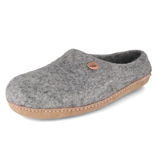 Footprint Barfuß-Hausschuhe unisex Filz-Pantoffeln mit Ledersohle, nachhaltig aus 100% Wolle, steingrau Gr. 41 von WoolFit