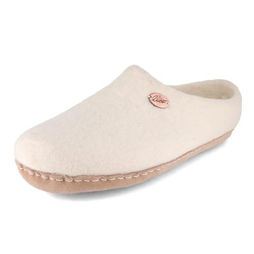 Footprint Barfuß-Hausschuhe unisex Filz-Pantoffeln mit Ledersohle, nachhaltig aus 100% Wolle, weiß Gr. 41 von WoolFit