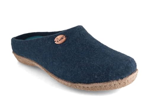 WoolFit Filzpantoffeln „Classic“ Ledersohle - Damen & Herren Filz-Pantoffeln - kunstvoll handgefilzte Hausschuhe mit Einlegesohle, Blau, Gr. 37 von WoolFit