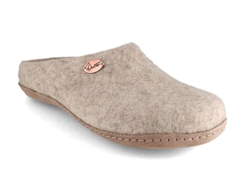 WoolFit Filzpantoffeln „Classic“ Ledersohle - Damen & Herren Filz-Pantoffeln - kunstvoll handgefilzte Hausschuhe mit Einlegesohle, Beige, Gr. 39 von WoolFit