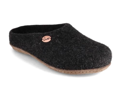 WoolFit Filzpantoffeln „Classic“ Ledersohle - Damen & Herren Filz-Pantoffeln - kunstvoll handgefilzte Hausschuhe mit Einlegesohle, Graphit, Gr. 49 von WoolFit