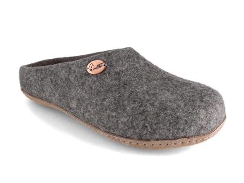 WoolFit Filzpantoffeln „Classic“ Ledersohle - Damen & Herren Filz-Pantoffeln - kunstvoll handgefilzte Hausschuhe mit Einlegesohle, Hellgrau, Gr. 42 von WoolFit