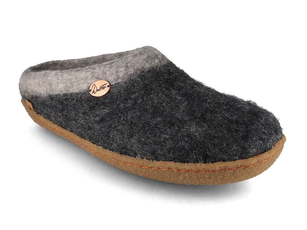 WoolFit Sherpa unisex Filzpantoffeln mit Gummisohle und Fußbett Hausschuh zweifarbig von WoolFit