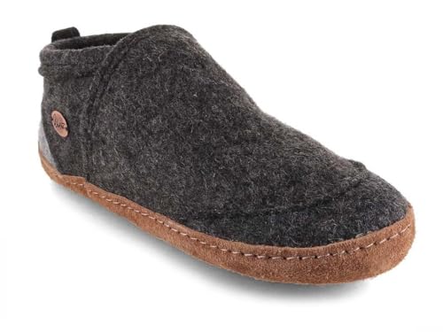 WoolFit Taiga Hausschuhe mit Ledersohle - moderne Hüttenschuhe unisex, dunkelgrau, Gr. 39 von WoolFit