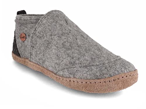 WoolFit Taiga Hausschuhe mit Ledersohle - moderne Hüttenschuhe unisex, hellgrau, Gr. 41 von WoolFit