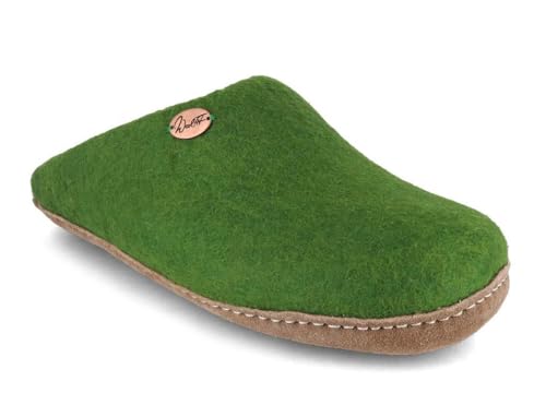 WoolFit Tibet offene Filzpantoffeln ohne Fersenrand zum schnellen Rein- und Rausschlüpfen, grasgrün, Gr. 37 von WoolFit