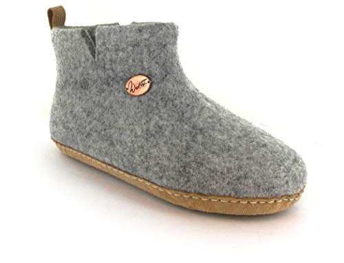 WoolFit Yeti - kuschlig warme Filz-Boots aus 100% Wolle für Damen & Herren - kunstvoll handgefilzte Hüttenschuhe mit Flexibler Ledersohle & selbstformendem Fußbett, steingrau, Größe 40 von WoolFit