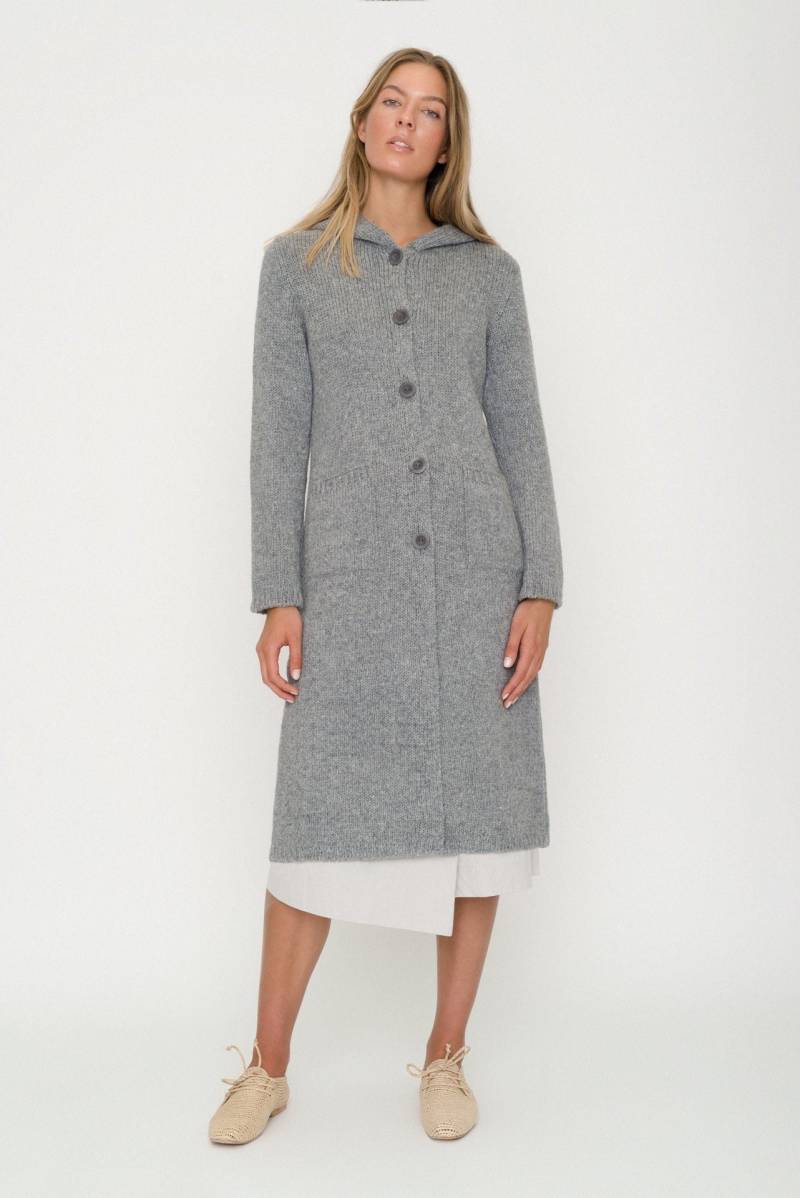 Langer Woll-strickjacke-Mantel Kapuzenpullover Mit Knöpfen, Super Damen-strickjacke Hoodie, Knopfverschluss Und Taschen Infront Nida von WoolHouseESHOP