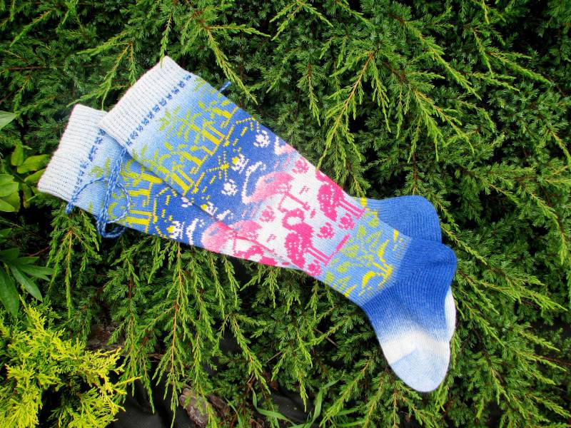 Flamingos Beinwärmer Stricken Hohe Socken Gestrickte Wollsocken Kauni Garn Norweger Socken. Weihnachtssocken Wintersocken Warme Geschenk An Frau von WoolMagicShop