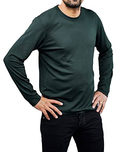 Woolday I Merino Longsleeve T-Shirt Herren Rundhals aus 100%, superfeiner Merinowolle I Stoff aus Deutschland, genäht in Portugal I Dunkelgrün I M von Woolday