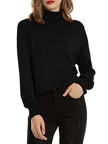 Woolen Bloom Rollkragenpullover Damen Strickpullover Stretch Pullover in Weich Feinstrick Elegant Stehkragen Strickpulli Langarm Rolli Sweater für Herbst Winter, Schwarz, S von Woolen Bloom