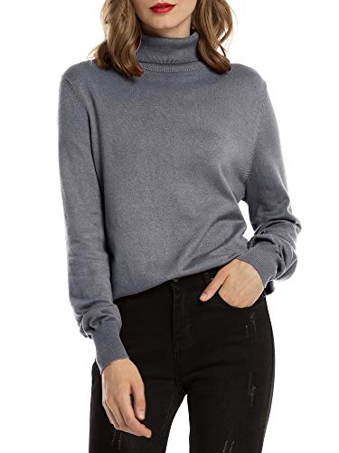 Woolen Bloom Rollkragenpullover Damen Strickpullover Stretch Pullover in Weich Feinstrick Elegant Stehkragen Strickpulli Langarm Rolli Sweater für Herbst Winter, Grau, S von Woolen Bloom