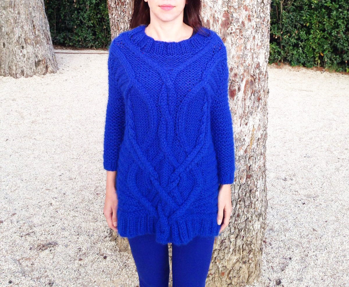 Hand Stricken Pullover, Alpaka Kabel Blauen Oversize Strickpullover, Wollpullover, Pullover Frau Hand Stricken Pullover, Alpaka Kabel Blauen Oversize Strickpullover, Wollpullover, Pullover Frau von WoolerKnitwear