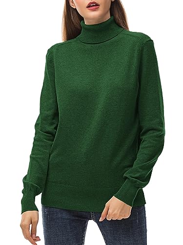 Woolicity Damen Langarm Rollkragenpullover Classic Slim Fit Leichter Strickpullover Einfarbig Rollkragen Sweater Rollneck Pullover, Armeegrün, Large von Woolicity
