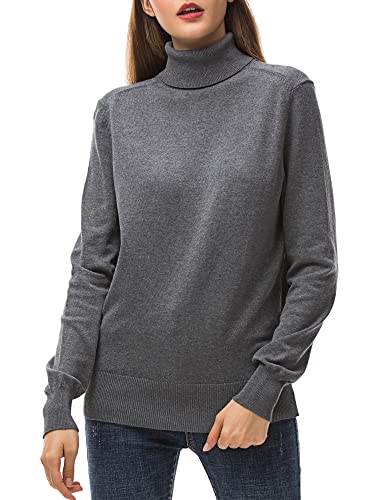 Woolicity Damen Langarm Rollkragenpullover Classic Slim Fit Leichter Strickpullover Einfarbig Rollkragen Sweater Rollneck Pullover, Grau, Small von Woolicity