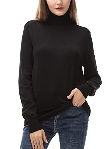 Woolicity Damen Langarm Rollkragenpullover Classic Slim Fit Leichter Strickpullover Einfarbig Rollkragen Sweater Rollneck Pullover, Schwarz, Small von Woolicity