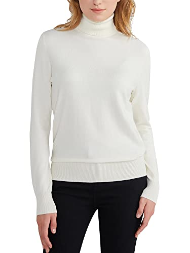 Woolicity Damen Langarm Rollkragenpullover Classic Slim Fit Leichter Strickpullover Einfarbig Rollkragen Sweater Rollneck Pullover, Weiß, Large von Woolicity