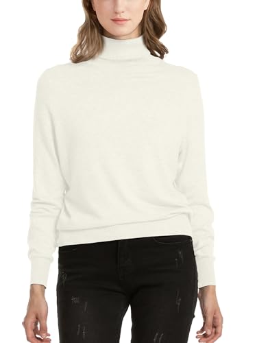 Woolicity Damen Langarm Rollkragenpullover Classic Slim Fit Leichter Strickpullover Einfarbig Rollkragen Sweater Rollneck Pullover, Weiß, Small von Woolicity