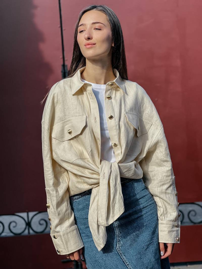 Frauen Leinen Top Mit Langarm Handgefertigtes Bio Closing von WoolineCraftStore