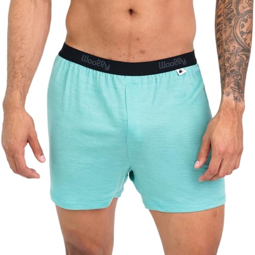 Woolly Herren-Boxershorts aus Merinowolle, RWS-zertifiziert, weich, geruchsfrei, Design Seattle, Türkis (Cascade), Medium von Woolly Clothing Co
