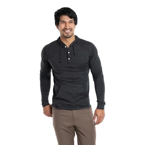 Woolly Clothing Co Henley-Kapuzen-Shirt aus Merino-Wolle für Herren (190 g/m2) Grau S von Woolly Clothing Co