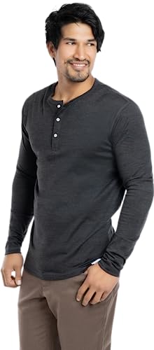 Woolly Clothing Co Langärmliges Henley-Shirt aus Merino-Wolle für Herren (190 g/m2) Grau L von Woolly Clothing Co