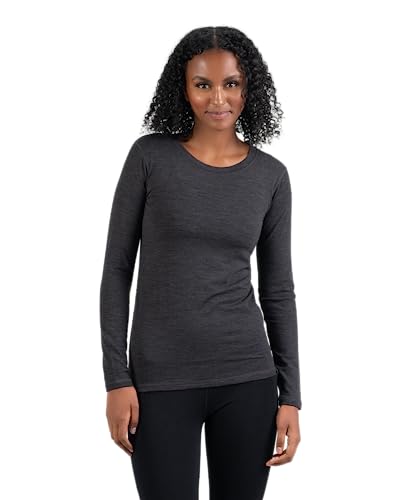 Woolly Clothing Co. Damen Merino Wolle Flex Langarm Rundhals Shirt - Ultraleicht - Wicking Atmungsaktiv Anti-Geruch, Dunkelgrau, Mittel von Woolly Clothing Co