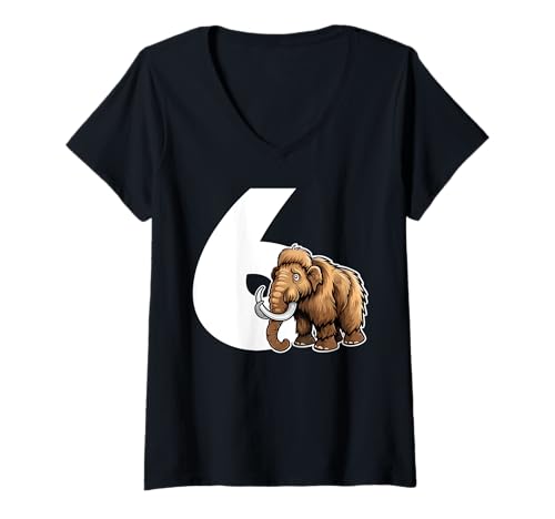 Damen Kinder Woolly Mammut 6 Jahre alt Junge Mädchen 6. Geburtstag Geschenk T-Shirt mit V-Ausschnitt Damen Kinder Woolly Mammut 6 Jahre alt Junge Mädchen 6. Geburtstag Geschenk T-Shirt mit V-Ausschnitt von Woolly Mammoth Sixth Birthday Party Outfit Gift