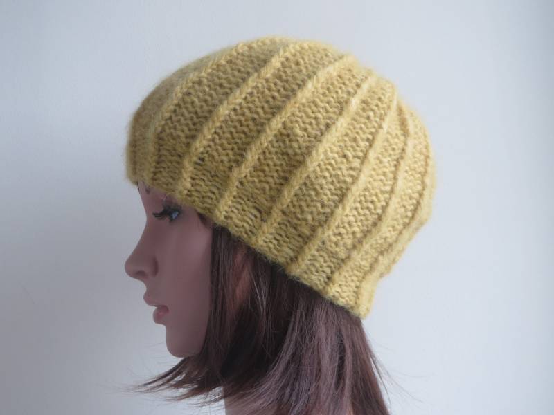 Reiner Merino Wool Hat. Yellow Chunky Ribbed Beret. Soft Brushed Warm Pure Handgemachte Und Gestrickte Winter von WoollyMomo
