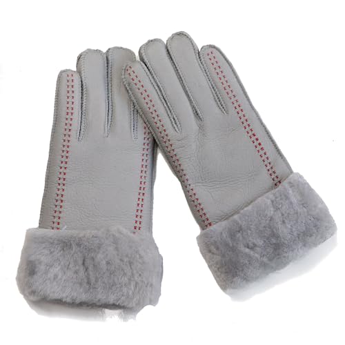 Woolous Lammfell Handschuhe Damen Winter, Wolle-Futter Thermo Schaffell FäUstlinge, Superwarme und Weiche Graue Winterhandschuhe für Kaltes Wetter, TäGlich von Woolous