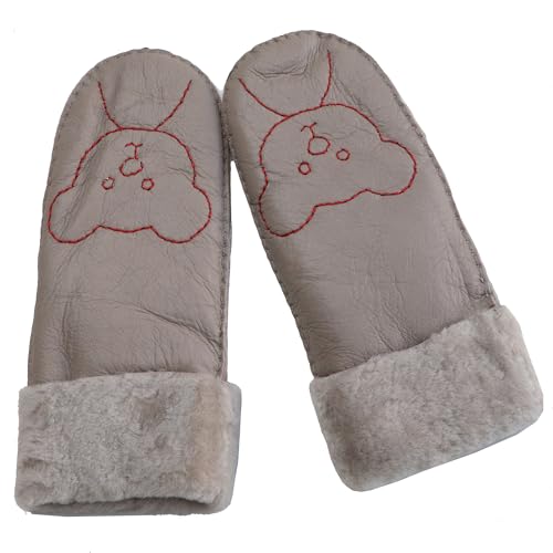Woolous Thermo Lammfell Handschuhe Kinder, Wolle-Futter Schafsfell Kinderhandschuhe, Extrem Warme Fleece FäUstlinge für Jungen und MäDchen Unter 10 Jahren Zum TäGlich (Grau) von Woolous
