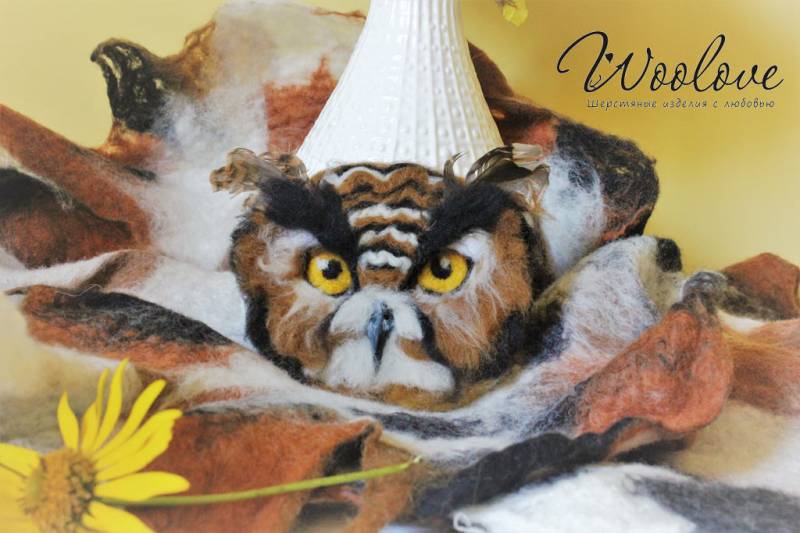 2In1 Gefilzter Schal Mit Eulenbrosche von WooloveUA