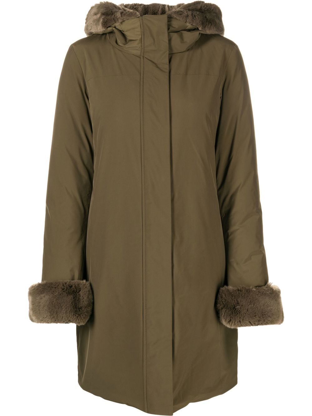 Woolrich Parka mit Kapuze und Kontrastborten - Grün von Woolrich