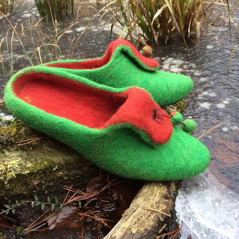 Fee Schuhe Gefilzt. Grün Hausschuhe.100%wolle.8-9(UsGröße. Gefilzte Hausschuhe Für Frauen. Grüne Hausschuhe. Woolen Clogs .gefilzte Elfenschuhe von WoolyBerg